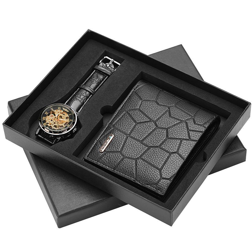 quartz wrist watch leather wallet gift set for boyfriend men
