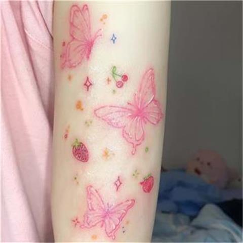 【一份2张】蝴蝶纹身贴性感防水女持久手臂网红仿真粉红少女彩色