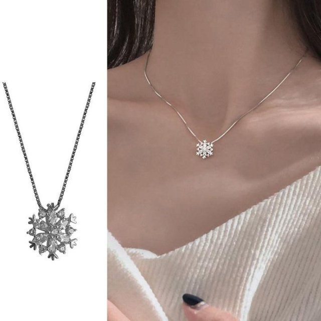 necklace for woman sterling silver flash diamond snowflake d