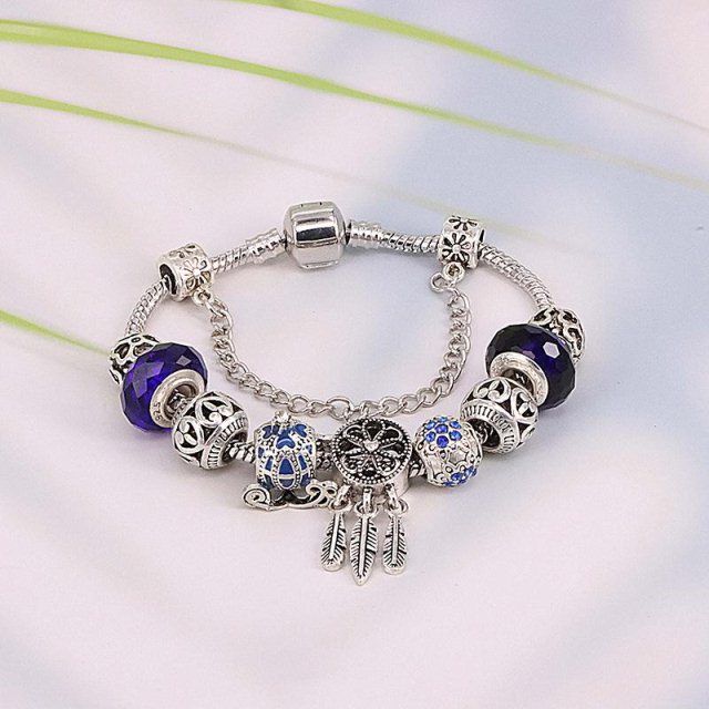 bracelet for woman blue alloy large hole beaded pumpkin car
