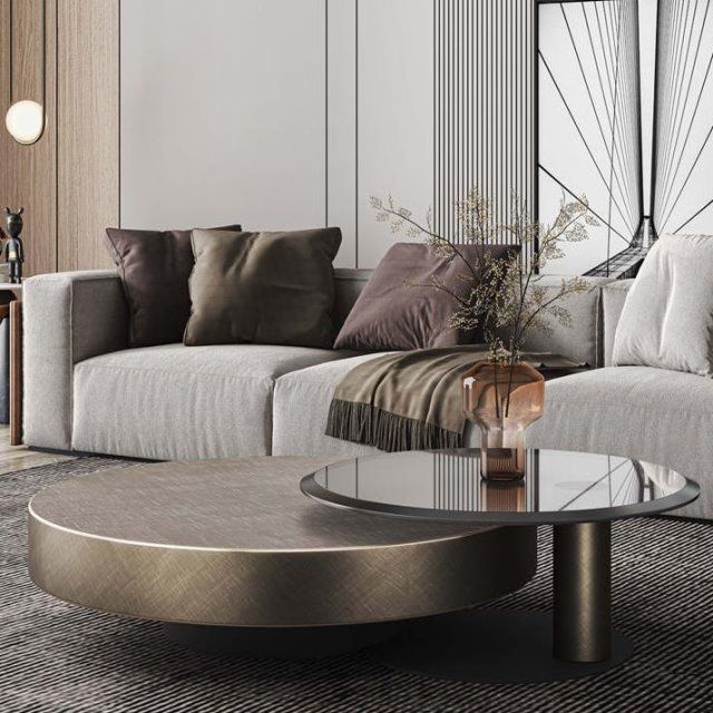 意式轻奢圆形茶几钢化玻璃不锈钢现代简约小户型客厅子母茶几组合