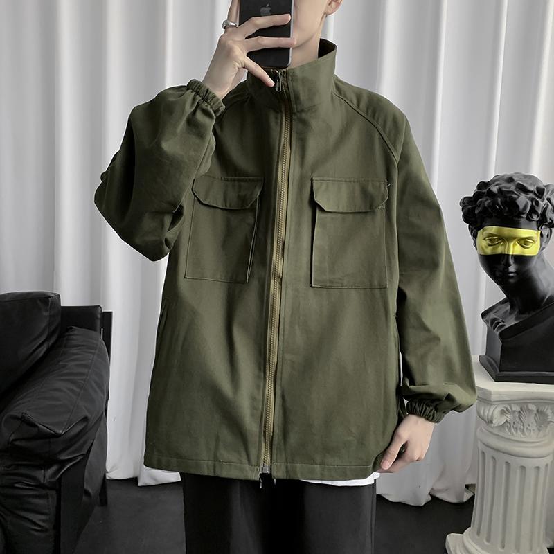 Work jacket men's 2022 spring and autumn Korean style trendy handsome top ins trendy brand loose Hong Kong style stand collar jacket