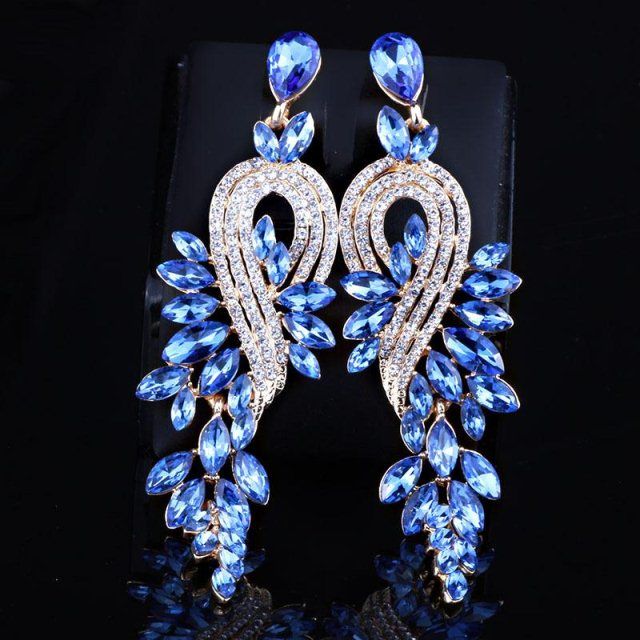 earrings silver needle long crystal diamond bridal wedding e