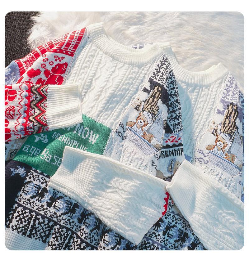 Maglione invernale con orsetto natalizio americano per uomini e amanti delle donne Capispalla allentato Pullover ricamato Piccola folla_voghion.com