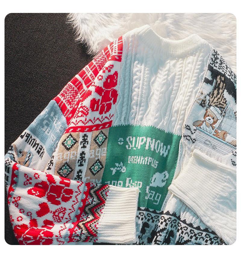 Maglione invernale con orsetto natalizio americano per uomini e amanti delle donne Capispalla allentato Pullover ricamato Piccola folla_voghion.com