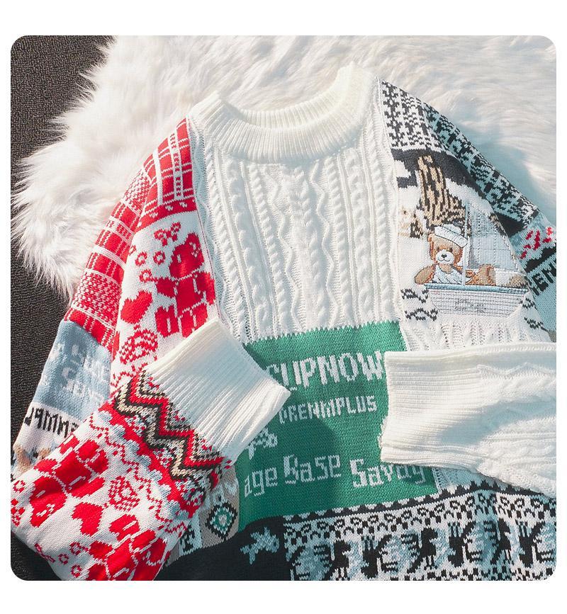 Maglione invernale con orsetto natalizio americano per uomini e amanti delle donne Capispalla allentato Pullover ricamato Piccola folla_voghion.com