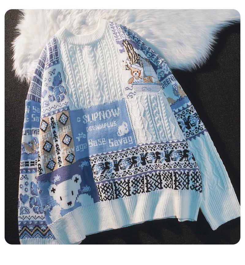 Maglione invernale con orsetto natalizio americano per uomini e amanti delle donne Capispalla allentato Pullover ricamato Piccola folla_voghion.com