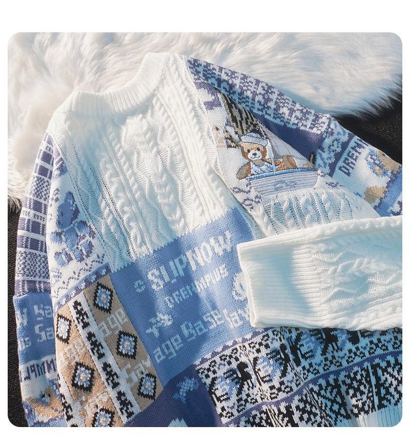 Maglione invernale con orsetto natalizio americano per uomini e amanti delle donne Capispalla allentato Pullover ricamato Piccola folla_voghion.com