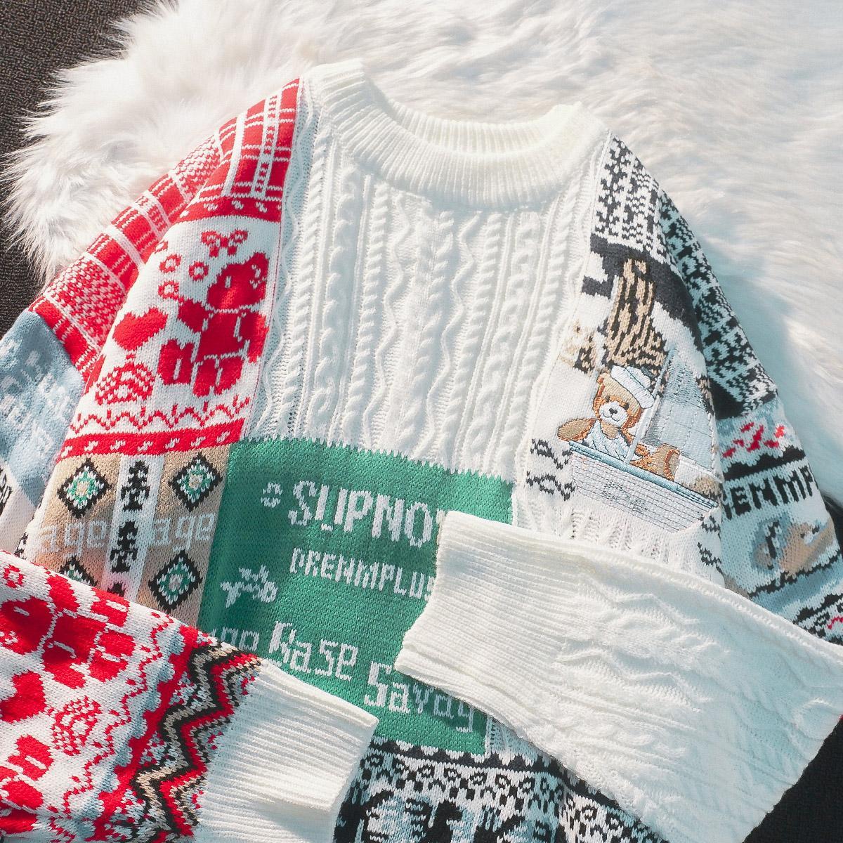 Maglione invernale con orsetto natalizio americano per uomini e amanti delle donne Capispalla allentato Pullover ricamato Piccola folla_voghion.com