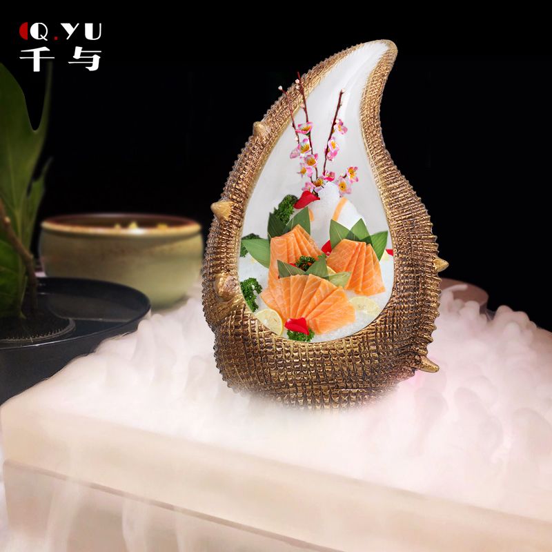 树脂海螺盘刺身拼盘海鲜三文鱼干冰创意冰盘树脂创意菜盘日料餐具