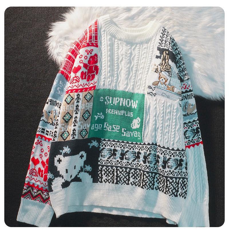 Maglione invernale con orsetto natalizio americano per uomini e amanti delle donne Capispalla allentato Pullover ricamato Piccola folla_voghion.com