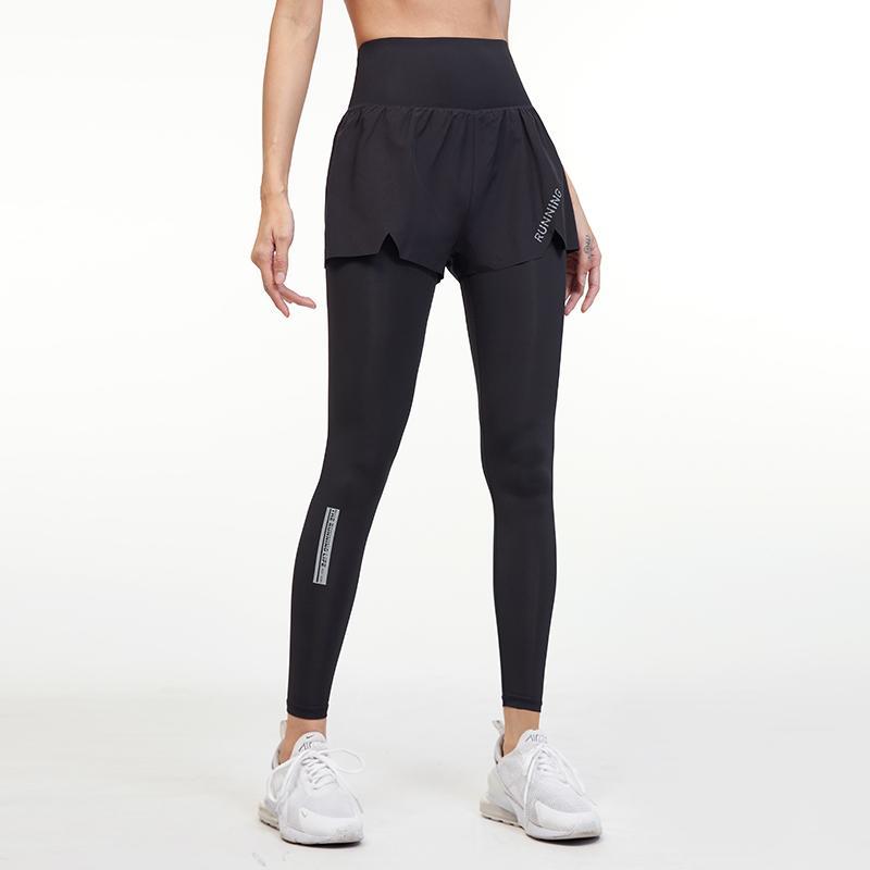 范斯蒂克 运动裤女高腰速干加厚瑜伽裤弹力紧身假两件健身跑步裤
