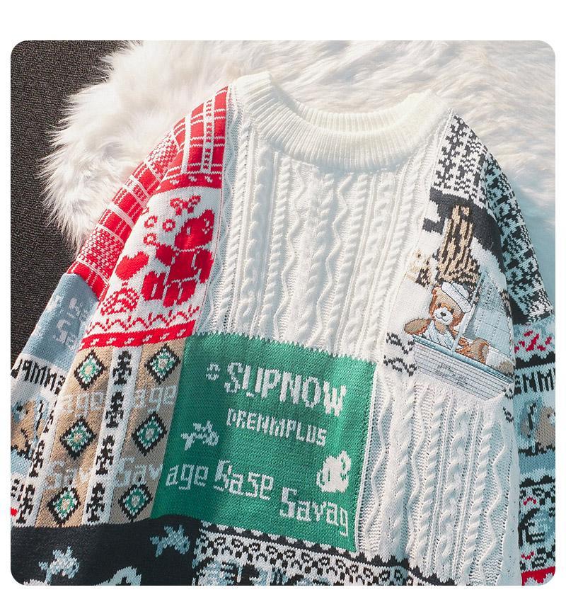 Maglione invernale con orsetto natalizio americano per uomini e amanti delle donne Capispalla allentato Pullover ricamato Piccola folla_voghion.com