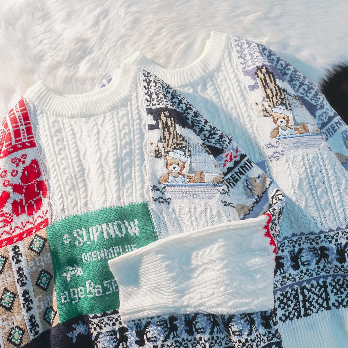 Maglione invernale con orsetto natalizio americano per uomini e amanti delle donne Capispalla allentato Pullover ricamato Piccola folla_voghion.com