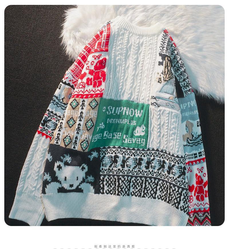Maglione invernale con orsetto natalizio americano per uomini e amanti delle donne Capispalla allentato Pullover ricamato Piccola folla_voghion.com