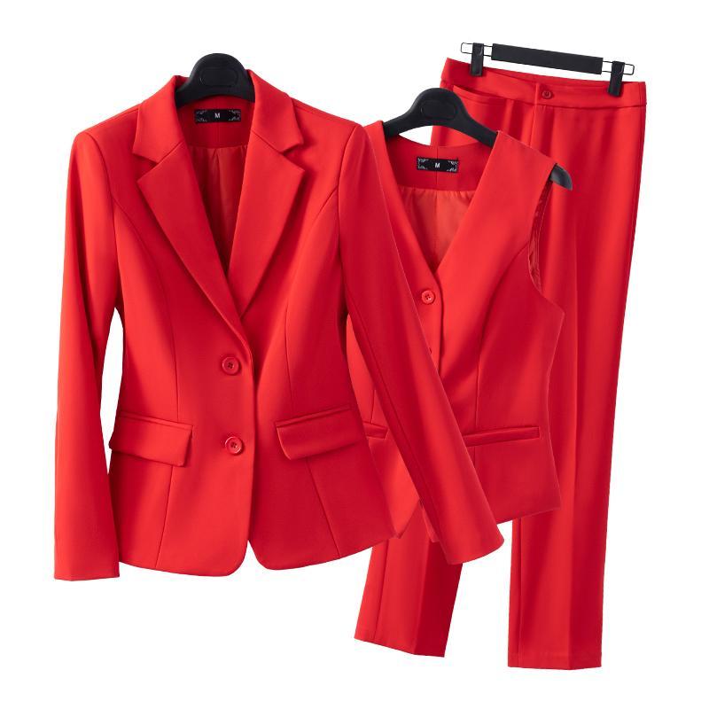 Red suit jacket female professional dress suit female  new autumn and winter fashion work clothes host