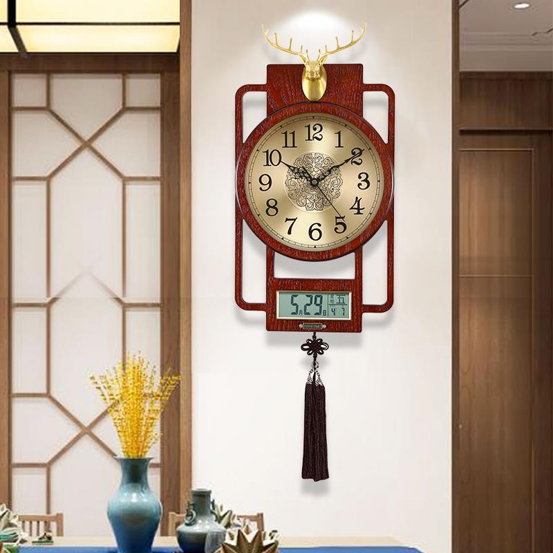 新款新中式轻奢挂钟客厅创意家用时尚木钟表中国风装饰挂墙时钟