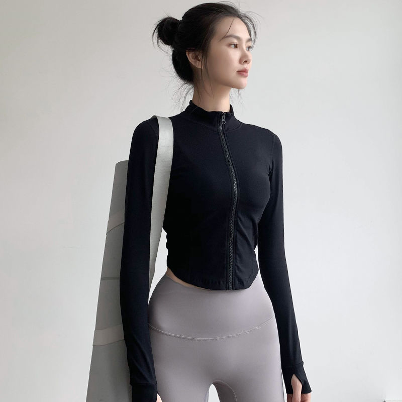 2022 new sports yoga top women's long-sleeved zipper running slim slim fitness clothes quick-drying training comfortable
