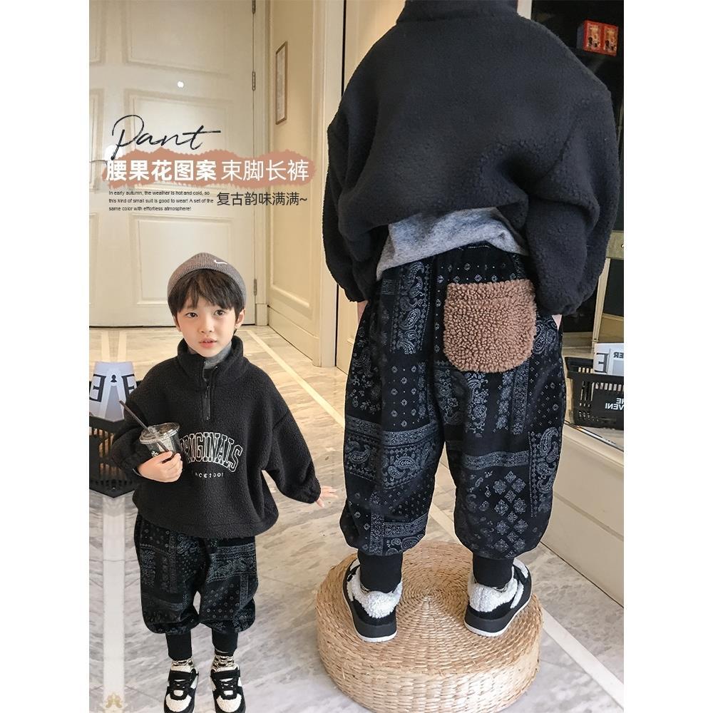 Boys' fleece pants, autumn and winter style,  new children's casual pants, stylish and warm, thickened children's trousers