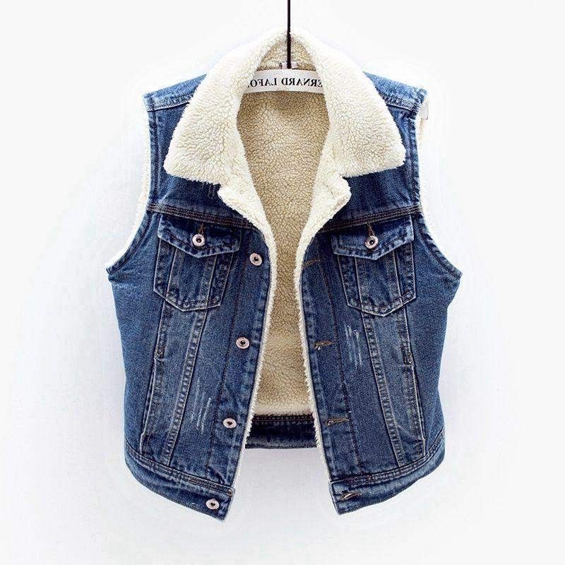 Velvet thickened denim vest ladies short autumn and winter clothes foreign style splicing slim sleeveless jacket vest vest outer wear