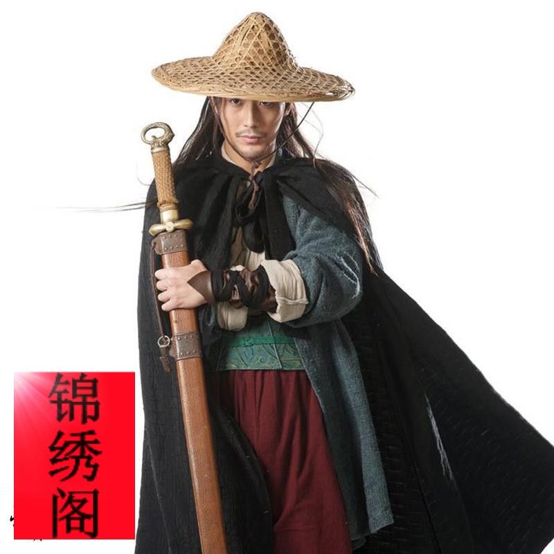 影视古装男侠客棉麻武侠武士男汉服群演披风宝剑大侠剑客演出服装【2