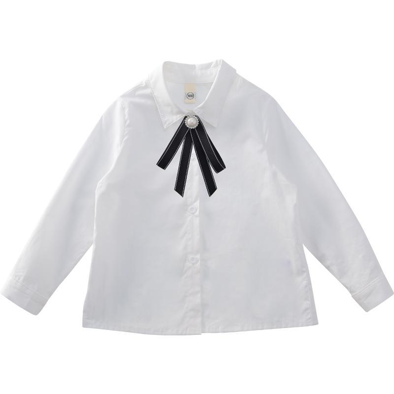 Little bee girl's shirt spring and autumn 2022 new foreign style Korean version of children's shirt white little girl's long-sleeved top