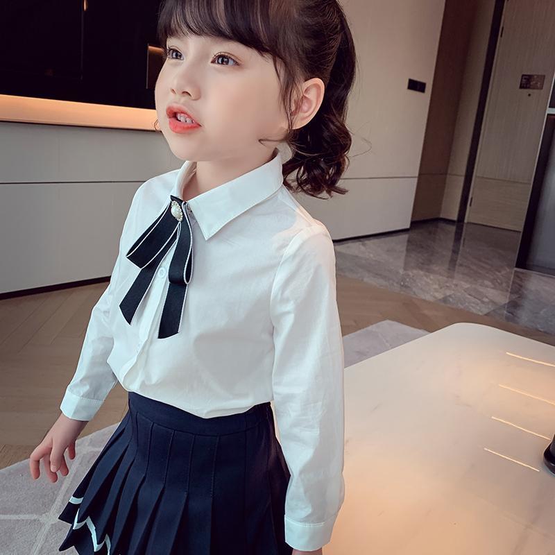 Little bee girl's shirt spring and autumn 2022 new foreign style Korean version of children's shirt white little girl's long-sleeved top