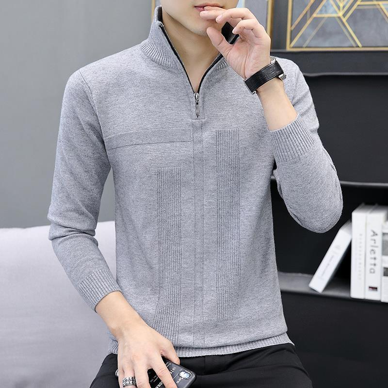 春秋季毛衣男士加厚款半高领针织毛线衫拉链外套韩版潮流个性日系
