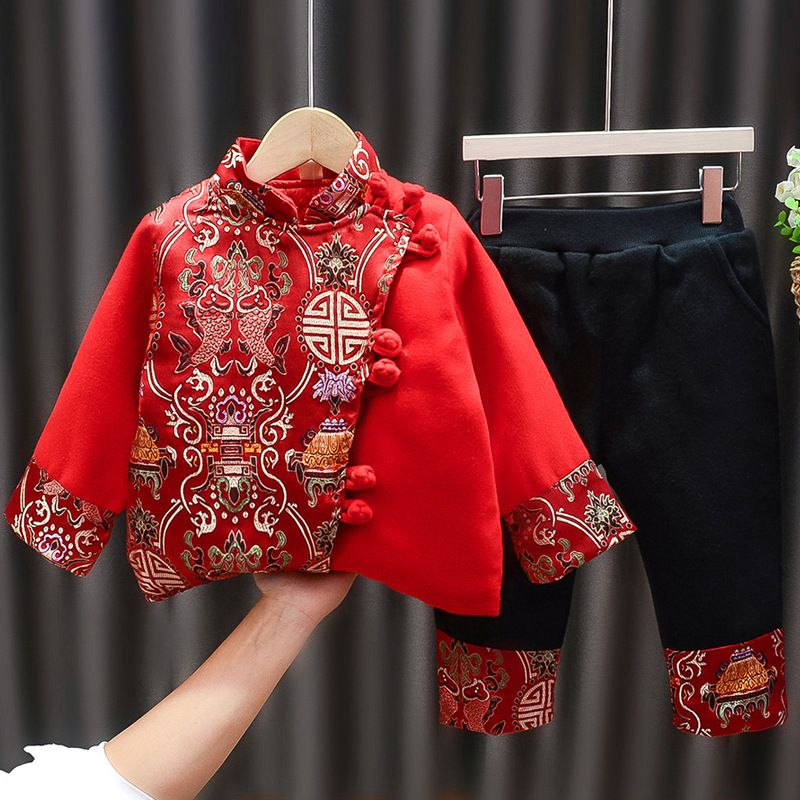 中小童中国风唐装男童汉服套装儿童新年服女童周岁宝宝过年拜年服