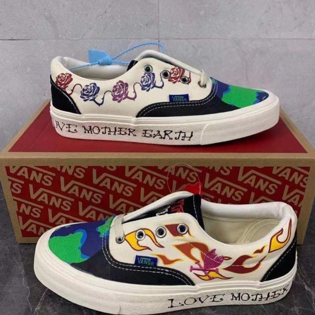 新品fan08vans棉花糖联名涂鸦刺绣经典潮流韩版男女情侣款帆布鞋