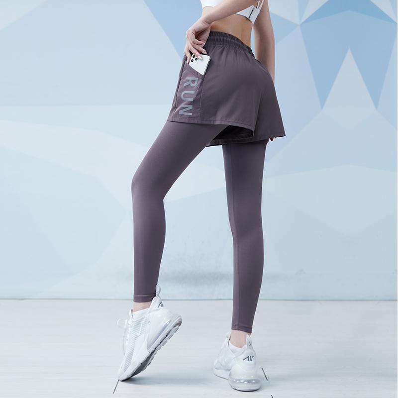 范斯蒂克 健身裤跑步紧身裤女高腰弹力跑步假两件运动裤瑜伽长裤