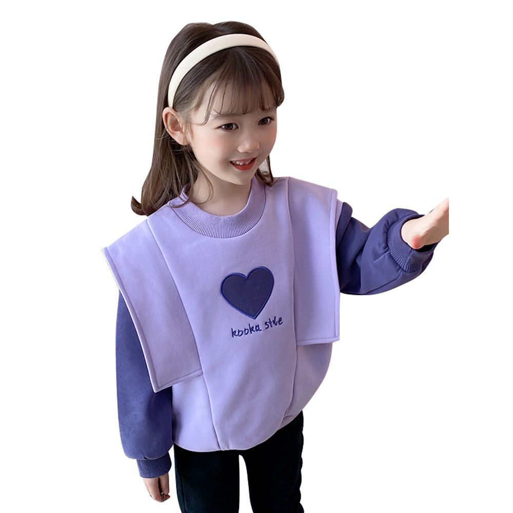 Girls spring and autumn thin hoodie  new Korean version splicing fake two young children purple jacket