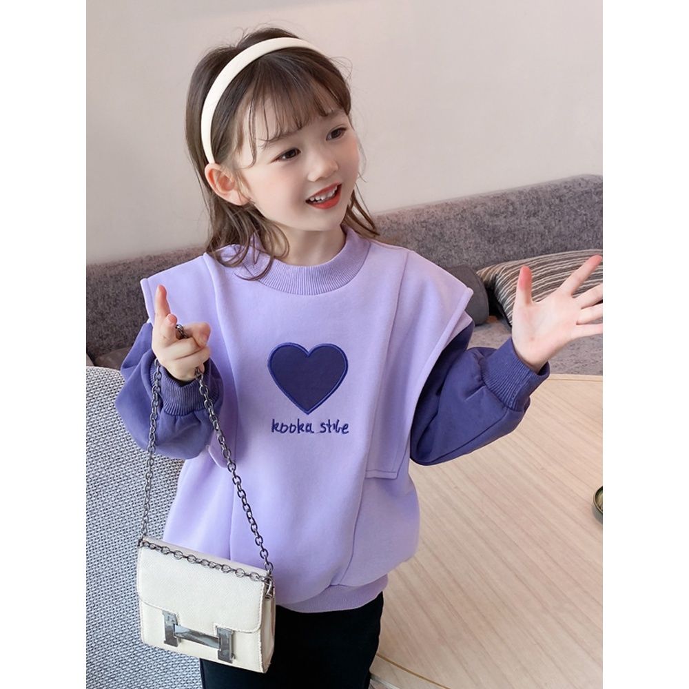 Girls spring and autumn thin hoodie  new Korean version splicing fake two young children purple jacket