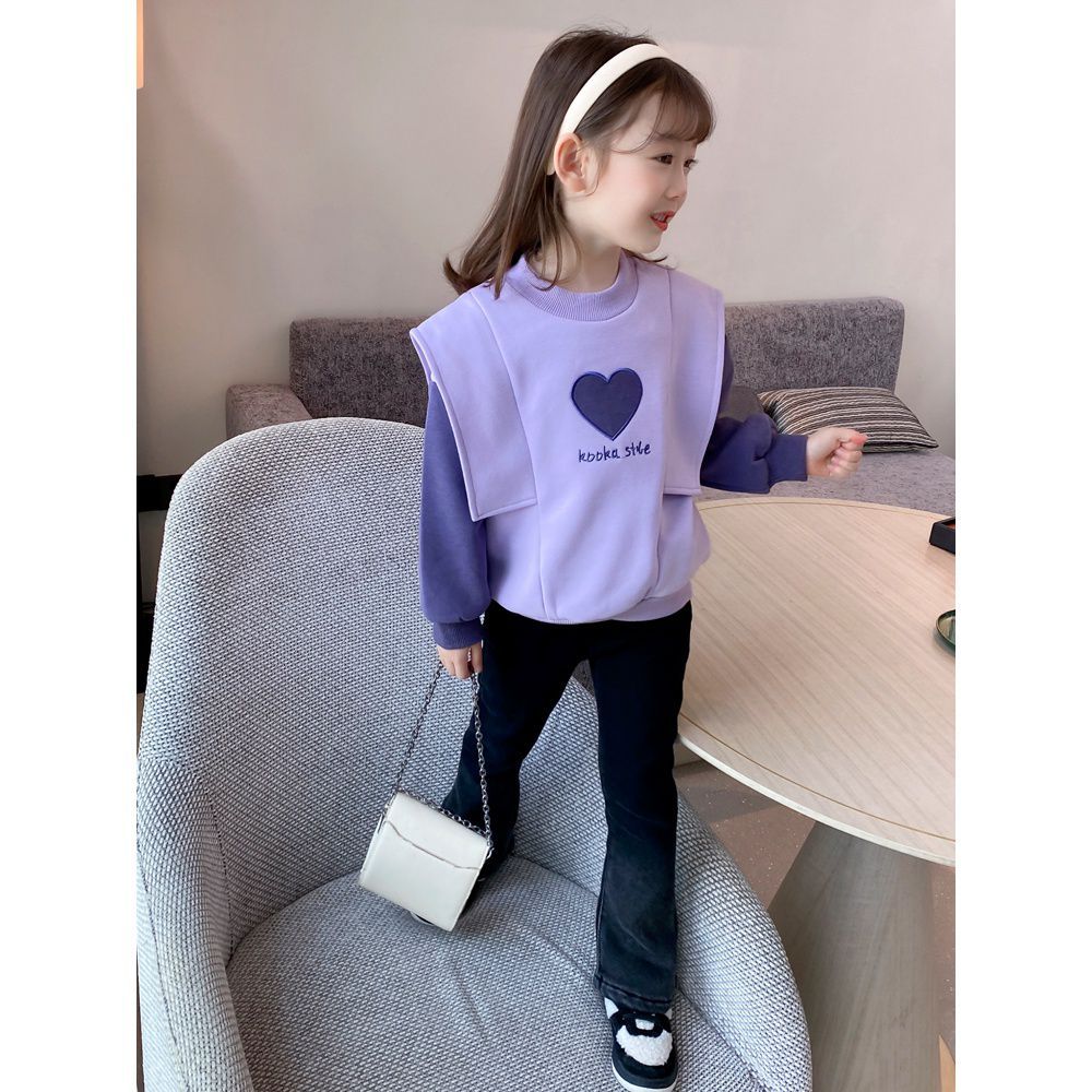 Girls spring and autumn thin hoodie  new Korean version splicing fake two young children purple jacket