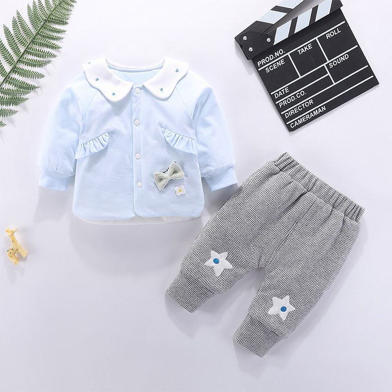 Girl baby quilted suit spring, autumn and winter warm thickened thin cotton coat outerwear two-piece baby winter clothes children's clothes
