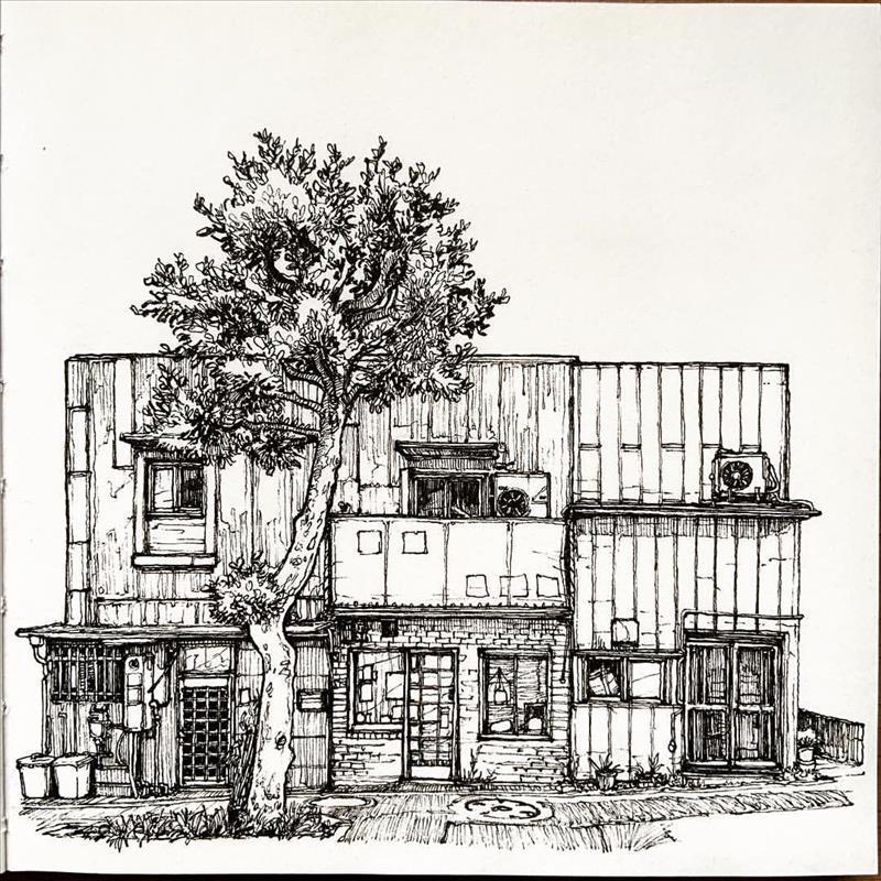 钢笔插画素材 建筑线稿黑白线稿速写临摹参考素材电子版