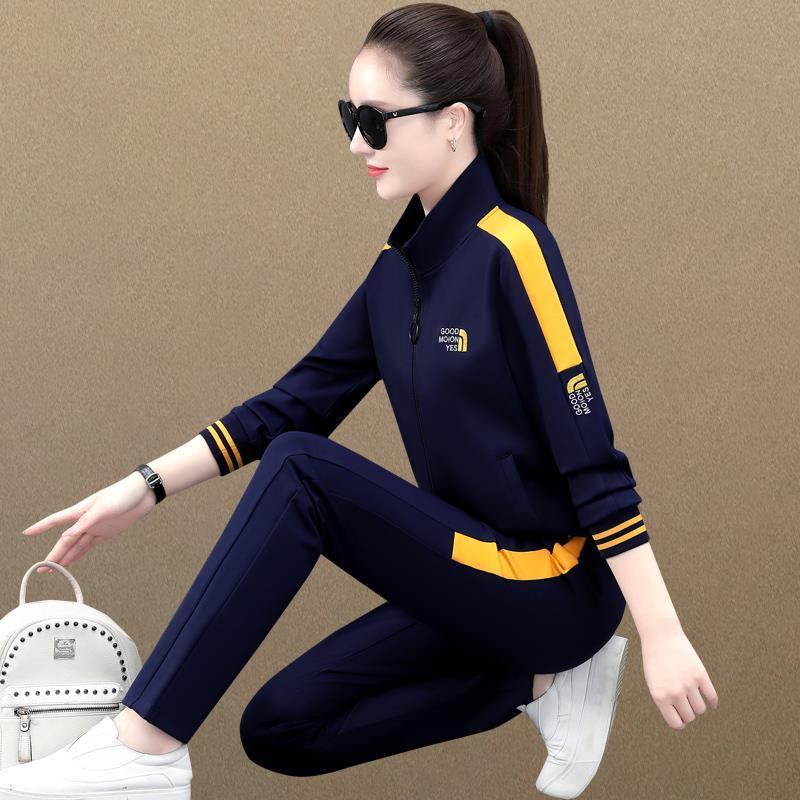 运动服套装女春秋2022新款时尚工装宽松休闲卫衣外套跑步服两件套