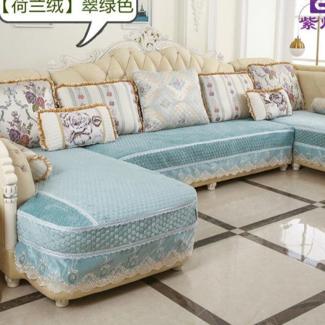 欧式布艺沙发垫子全包套罩u型简欧四季适用坐垫套防滑保护罩包邮