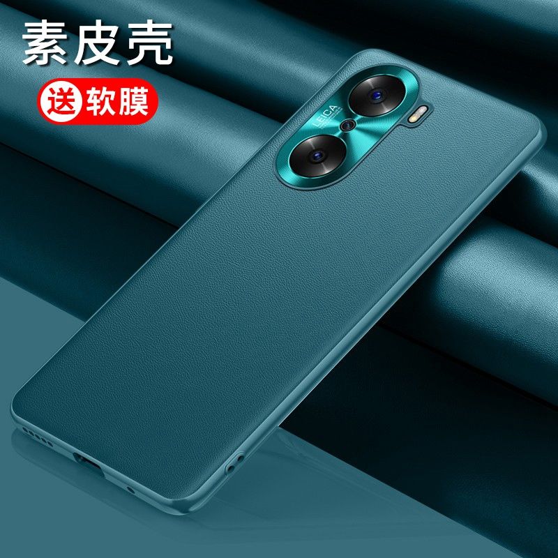 华为荣耀60pro手机壳男款tna-an00时尚素皮纹honor60pro镜头全包t