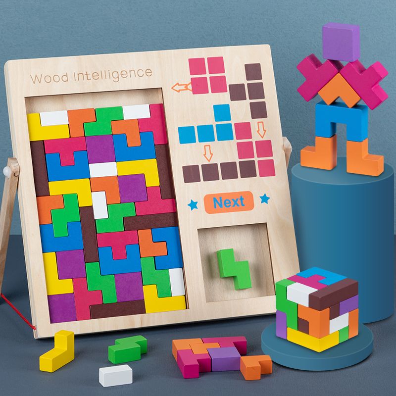 俄罗斯方块拼图积木制儿童早教益智力男孩女孩玩具拼板装巧板以上