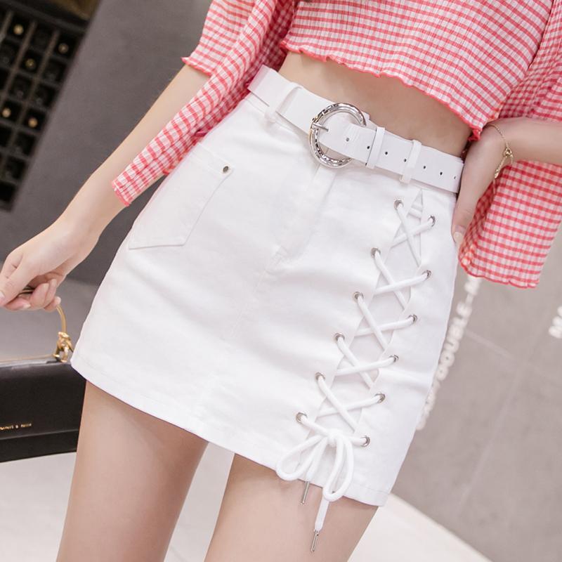 Denim culottes women's summer  new fashion a-line elastic bag hip anti-light hakama fake two-piece high-waisted shorts