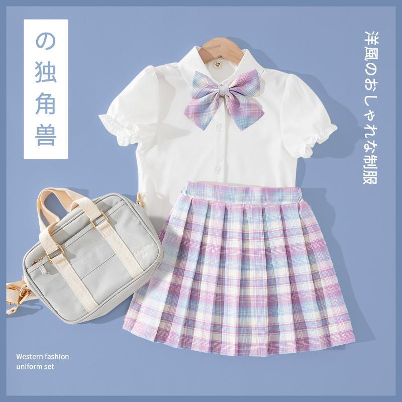 女童百褶裙套裝春秋季小學生女孩秋裝jk制服裙兒童學院風裙子夏裝