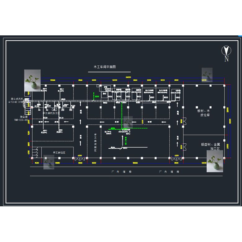 木工车间平面图手工封边区精裁锯板材木皮仓库cad图纸