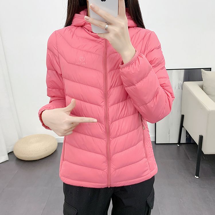 女士纯色短款轻薄羽绒服 冬季冲锋衣内胆连帽内胆白鸭绒外套