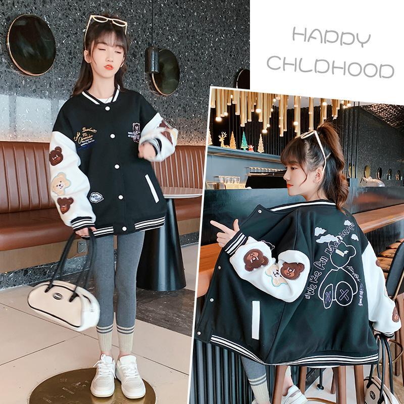 Girls coat spring and autumn clothes 2022 new Korean version of children's foreign style jacket tops big children bear baseball uniform spring and autumn