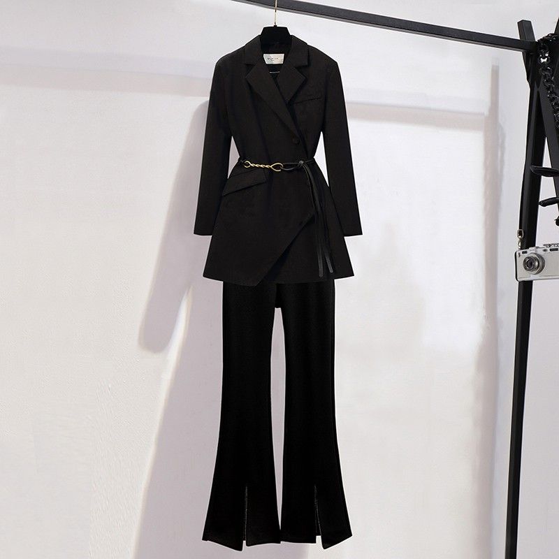 Slightly fat sister high-end temperament suit jacket spring new large size women's clothing foreign style thin two-piece suit pants