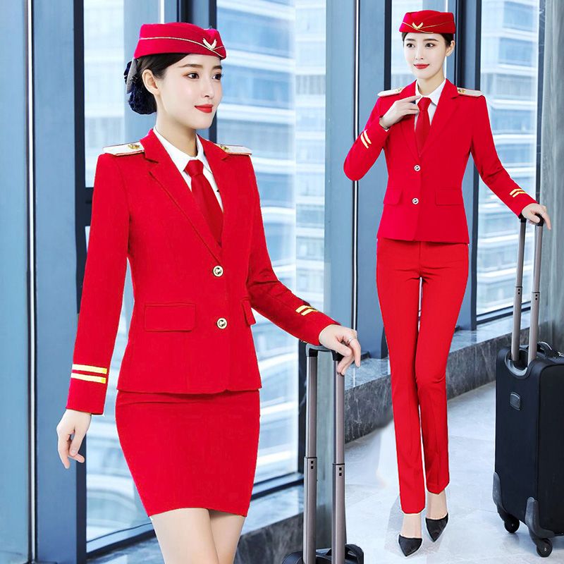 南航空姐制服职业套装西装裙衬衫酒店售楼工作服女大红色南方航空
