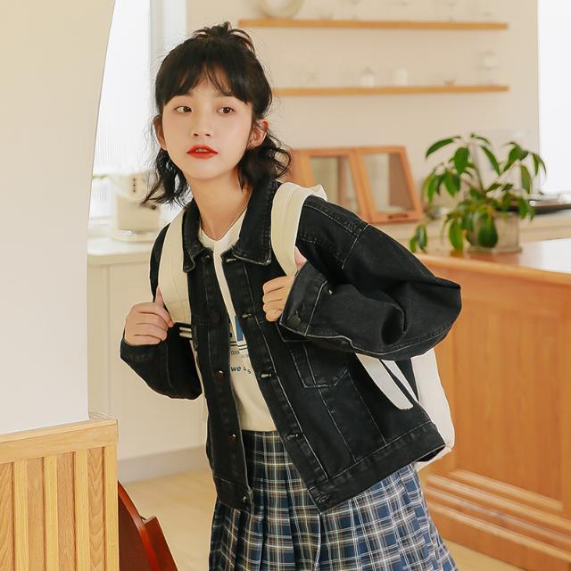 2022春季新款炸街外套女休閒上衣黑色短款顯瘦百搭學生牛仔外套女