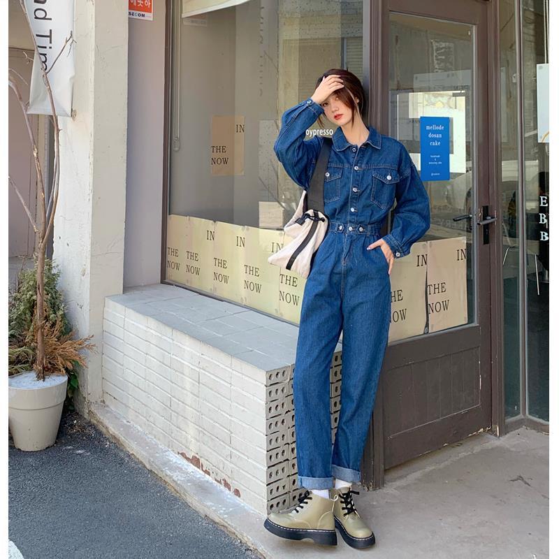 Spring work clothes denim jumpsuit female spring and autumn 2022 new small man with high jumpsuit suit