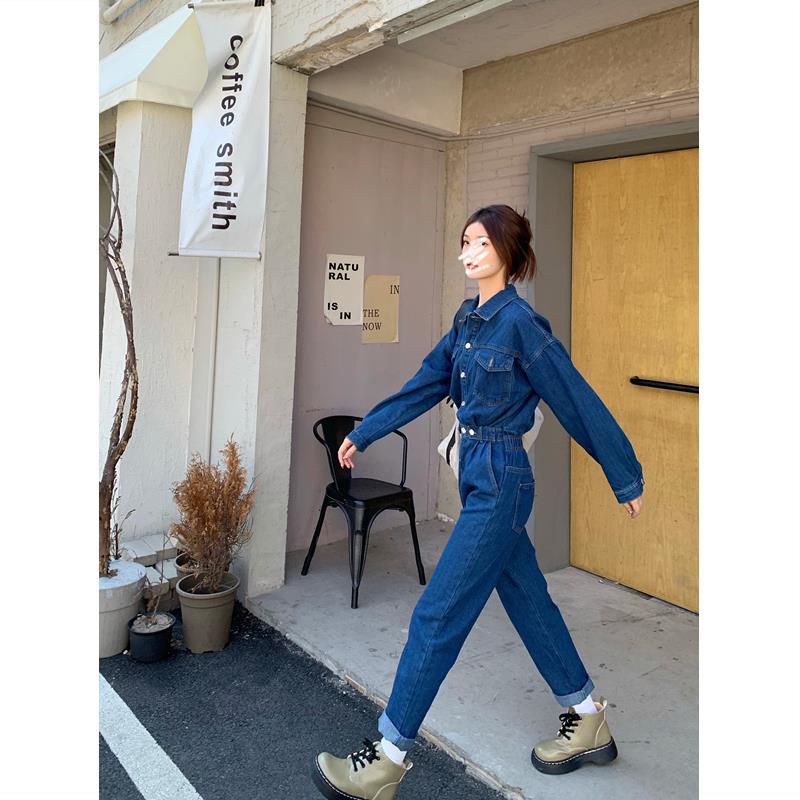 Spring work clothes denim jumpsuit female spring and autumn 2022 new small man with high jumpsuit suit